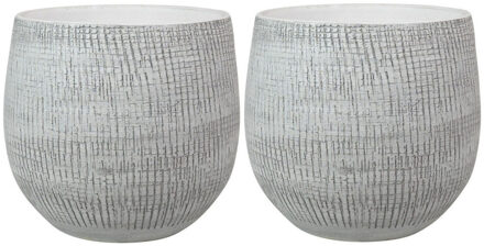 Ter Steege 2x stuks plantenpotten/bloempotten in een strakke Modern design look wit/zwart Dia 22 cm en Hoogte 2