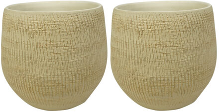 Ter Steege 2x stuks plantenpotten/bloempotten in een strakke Modern design look zand/beige Dia 18 cm en Hoogte