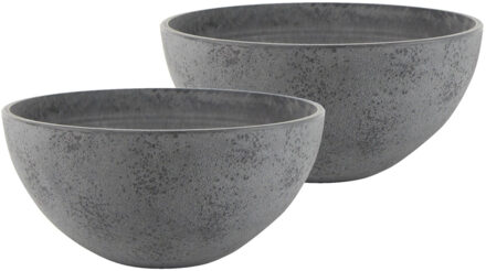 Ter Steege 3x stuks bloempot/plantenpot schaal van gerecycled kunststof donkergrijs D25 en H12 cm