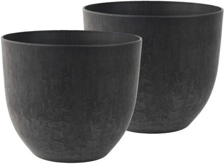 Ter Steege 3x stuks bloempot/plantenpot van gerecycled kunststof zwart D33 en H29 cm