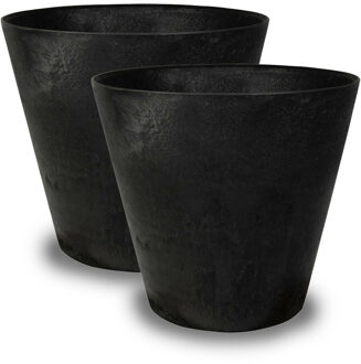 Ter Steege Artstone Bloempot Claire - 2x - zwart - D43 x H39 cm - met drainagesysteem - voor binnen en buiten - Plantenpotten