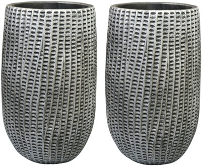 Ter Steege Bloemenvaas Feico - voor binnen - zwart/metaal look - D15 en H24 cm - cement