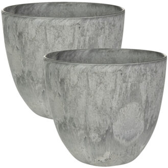Ter Steege Bloempot - 2x - grijs - natuursteen look - D17 x H15 cm - voor binnen/buiten