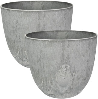 Ter Steege Bloempot - 2x - grijs - natuursteen look - D23 x H20 cm - voor binnen/buiten