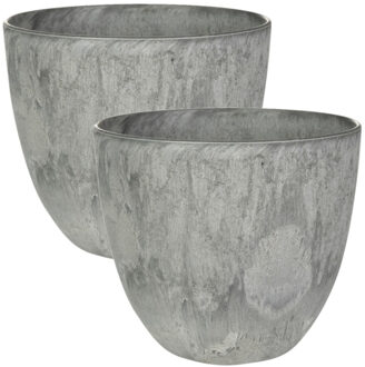 Ter Steege Bloempot - 3x stuks - grijs - natuursteen look - D17 x H15 cm - voor binnen/buiten