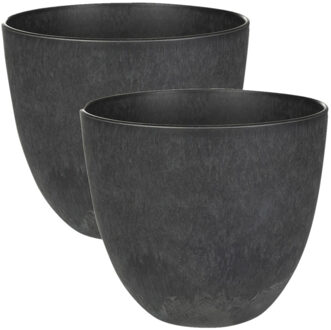 Ter Steege Bloempot - 3x stuks - zwart - natuursteen look - D17 x H15 cm - voor binnen/buiten