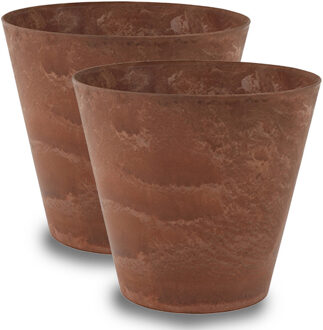 Ter Steege Bloempot Claire - 2x - bruin - D43 x H39 cm - met drainagesysteem - voor binnen en buiten