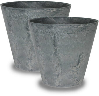 Ter Steege Bloempot Claire - 2x - grijs - D43 x H39 cm - met drainagesysteem - voor binnen en buiten