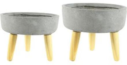 Ter Steege Bloempot op poten Bowl set van 2 stuks grijs