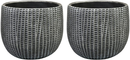 Ter Steege Bloempot/plantenpot - 2x - binnen - zwart/metaal - D19/H14 cm - Plantenpotten