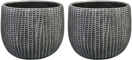 Ter Steege Bloempot/plantenpot - 2x - binnen - zwart/metaal look - D19 en H14 cm - cement