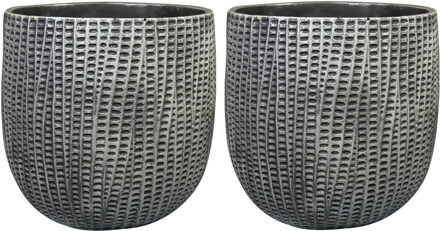 Ter Steege Bloempot/plantenpot - 2x - binnen - zwart/metaal look - D24 en H21 cm - cement