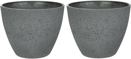 Ter Steege Bloempot/plantenpot - 2x - buiten - antraciet - D13 en H12 cm - kunststof/steenmix