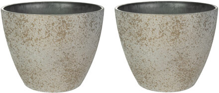 Ter Steege Bloempot/plantenpot - 2x - buiten - beige/goud - D19/H15 cm - Plantenpotten Goudkleurig