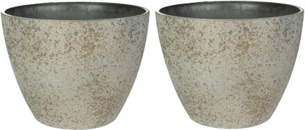 Ter Steege Bloempot/plantenpot - 2x - buiten - beige/goud - D22 en H17 cm - kunststof/steenmix - Plantenpotten Goudkleurig