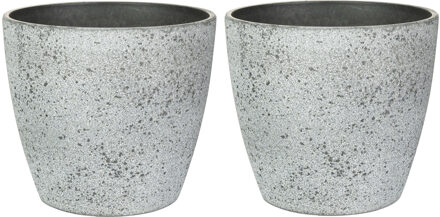 Ter Steege Bloempot/plantenpot - 2x - buiten - betongrijs - D13/H12 cm - Plantenpotten