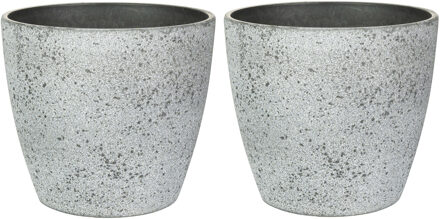 Ter Steege Bloempot/plantenpot - 2x - buiten - betongrijs - D19/H15 cm - Plantenpotten