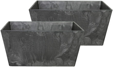 Ter Steege Bloempot/plantenpot - 2x - D30 en H14 cm - zwart - gerecycled kunststof - binnen/buiten