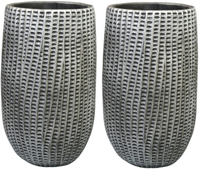 Ter Steege Bloempot/plantenpot 2x - hoog - binnen - zwart/metaal look - D15 en H24 cm - cement