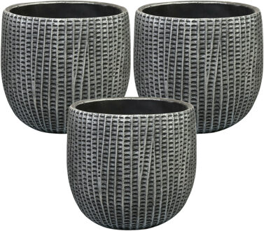 Ter Steege Bloempot/plantenpot - 3x - binnen - zwart/metaal look - D15 en H13 cm - cement