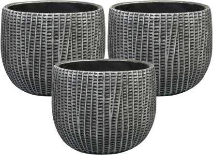 Ter Steege Bloempot/plantenpot - 3x - binnen - zwart/metaal look - D19 en H14 cm - cement