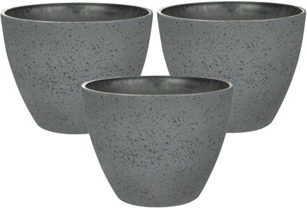 Ter Steege Bloempot/plantenpot - 3x - buiten - antraciet - D13 en H12 cm - kunststof/steenmix
