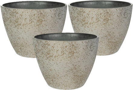 Ter Steege Bloempot/plantenpot - 3x - buiten - beige/goud - D19 en H15 cm - kunststof/steenmix - Plantenpotten Goudkleurig