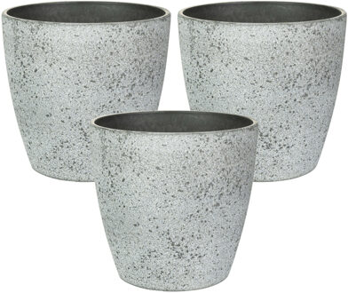 Ter Steege Bloempot/plantenpot - 3x - buiten - betongrijs - D19 en H15 cm - kunststof/steenmix
