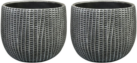 Ter Steege Bloempot/plantenpot - 4x - binnen - zwart/metaal look - D19 en H14 cm - cement