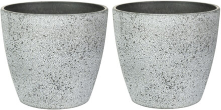 Ter Steege Bloempot/plantenpot - 4x - buiten - betongrijs - D19 en H15 cm - kunststof/steenmix