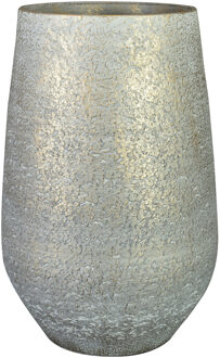 Ter Steege Bloempot/plantenpot hoog model - binnen - metallic zilvergrijs/goud - D23 en H36 cm - keramiek