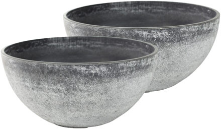 Ter Steege Bloempot/plantenpot schaal - Set van 2x stuks - kunststof - grijs - D25 x H12 cm