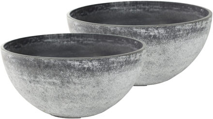 Ter Steege Bloempot/plantenpot schaal - Set van 2x stuks - kunststof - grijs - D55 x H23 cm