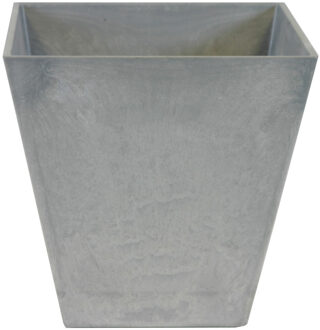 Ter Steege Bloempot/plantenpot vierkant van gerecycled kunststof steengrijs D15 en H15 cm - Plantenbakken