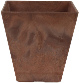 Ter Steege Bloempot/plantenpot vierkant van gerecycled kunststof terra bruin D15 en H15 cm - Plantenbakken