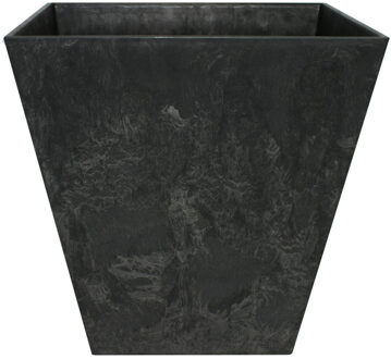 Ter Steege Bloempot/plantenpot vierkant van gerecycled kunststof zwart D15 en H15 cm - Plantenbakken