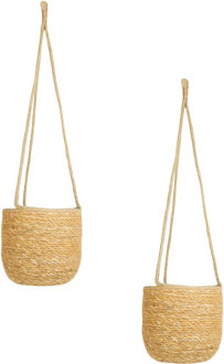 Ter Steege Hangende plantenpot/bloempot - Set van 2x stuks - jute/zeegras - D17 x H14 cm - creme/bei