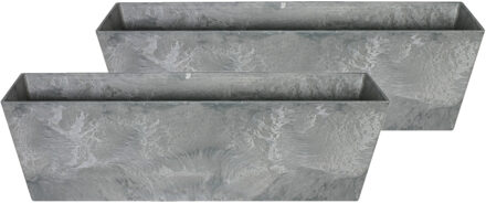 Ter Steege Plantenbak - Set van 2x stuks - gerecycled kunststof - steengrijs - 74 x 17 cm - Binnen en buiten ge