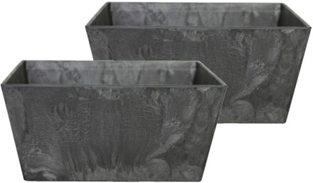 Ter Steege Plantenbak - Set van 2x stuks - zwart - rechthoekig - 12 x 25 x 12 cm