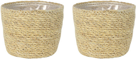 Ter Steege Plantenmand - Set van 3x stuks - zeegras - rotan - beige - 15 x 12 cm - plastic binnenkan