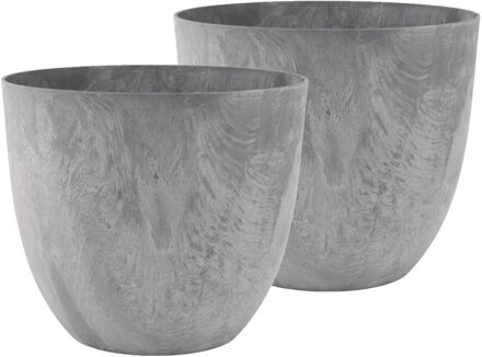 Ter Steege Plantenpot - 2x - betongrijs - kunststof - D45 x H38 cm - bloempot