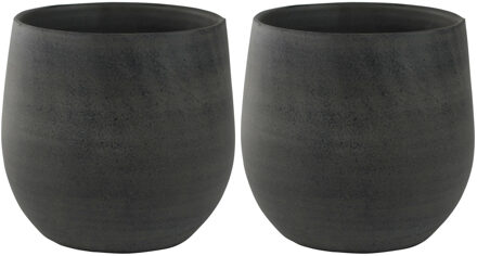 Ter Steege Plantenpot - 2x - keramiek - zwart - grafiet look - 22 x 20 cm