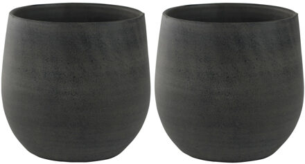 Ter Steege Plantenpot - 2x - moderne look - grafiet - 18 x 16 cm