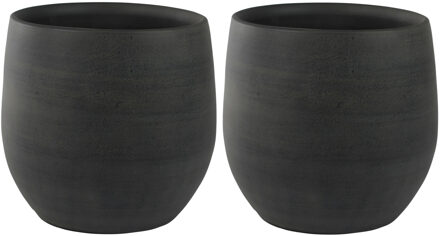 Ter Steege Plantenpot - 2x - moderne look - zwart - 31 x 28 cm