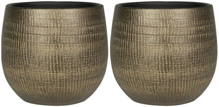 Ter Steege Plantenpot - 2x stuks - metal look - goudkleurig - D26 x H25 cm - bloempot