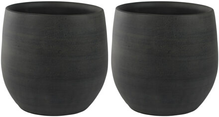 Ter Steege Plantenpot - 2x stuks - moderne - grafiet look - 26 x 26 cm
