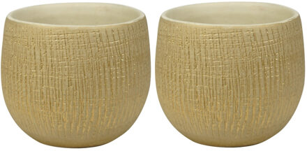 Ter Steege Plantenpot - 2x stuks - moderne look - beige - 15 x 13 cm - bloempot