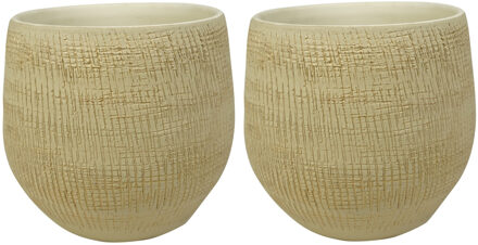 Ter Steege Plantenpot - 2x stuks - moderne look - beige - 22 x 20 cm - bloempot
