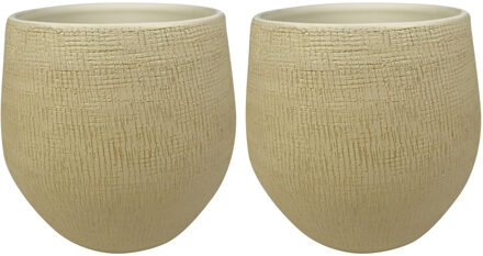 Ter Steege Plantenpot - 2x stuks - moderne look - beige - 26 x 25 cm - bloempot