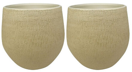 Ter Steege Plantenpot - 2x stuks - moderne look - beige - 36 x 32 cm - bloempot